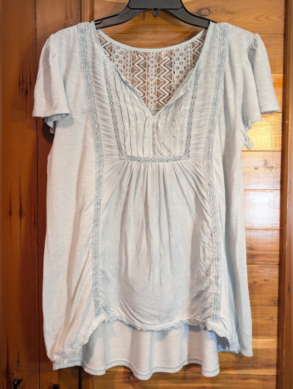 Light Blue Lace-Inset Women's Top